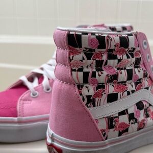 Vans Pink and Black High-Top Sneakers with Checkerboard Design